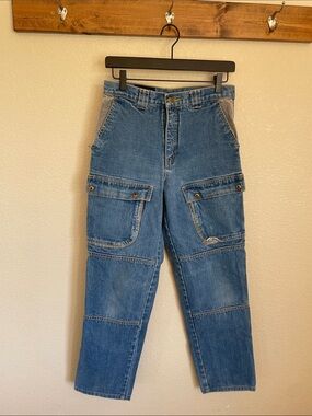 Vintage Vienna Women’s Blue Denim Cargo Jeans 29 Utility Y2K Grunge Boyfriend